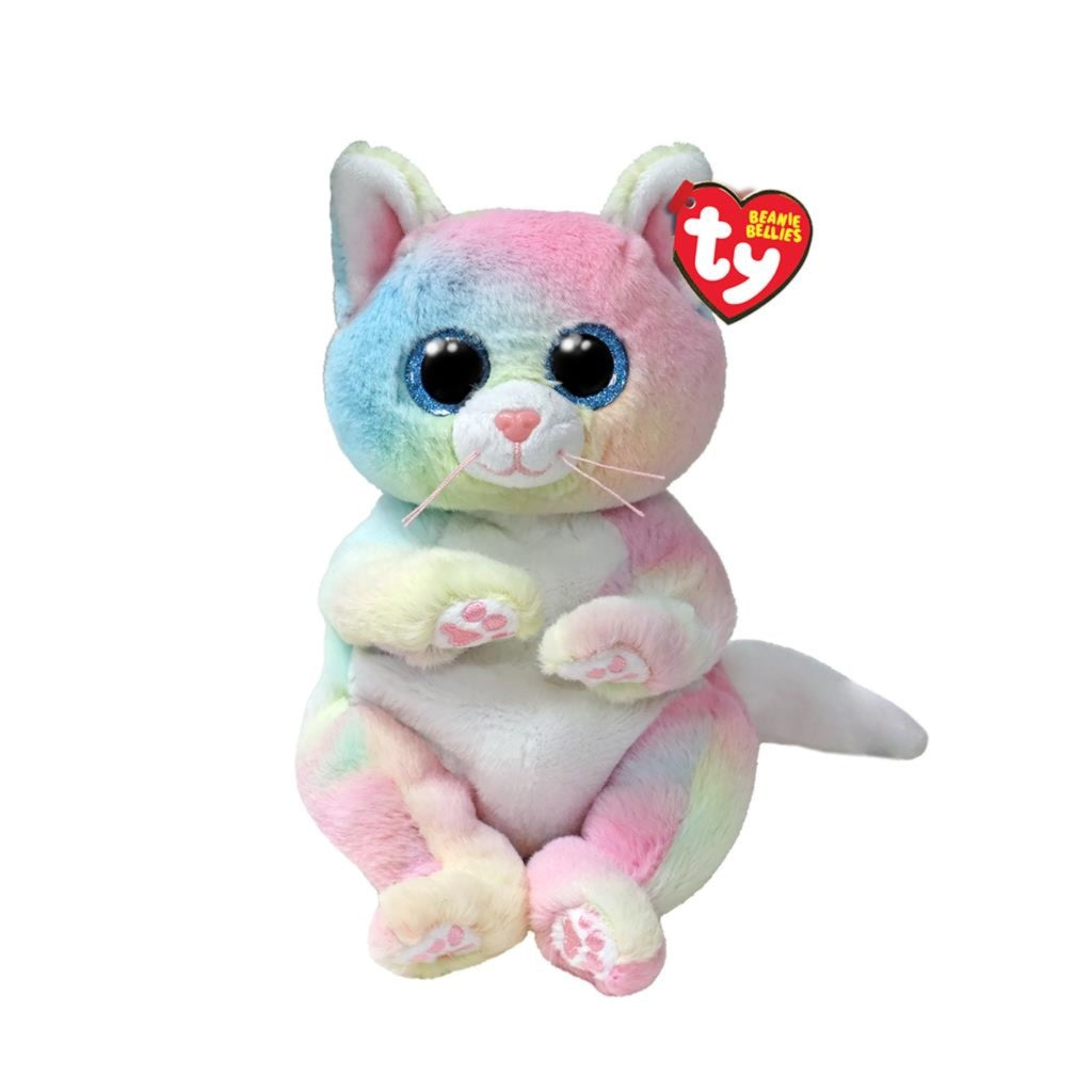 TY Beanie Bellies Cat Plush Toy Rainbow, 15 cm, Soft and Cute