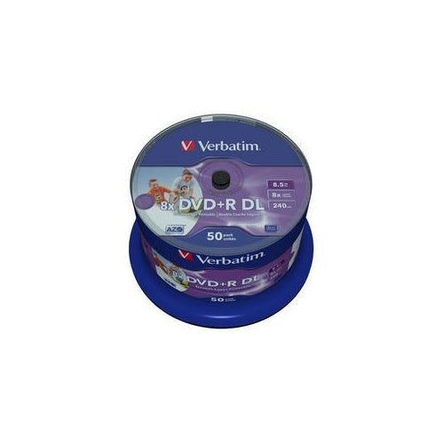 Verbatim - 50 x DVD+R DL - 8,5GB 8x - mit Tintenstrahldrucker bedruckbare Oberfläche - Spindel - Speichermedium (43703) afbeelding 1