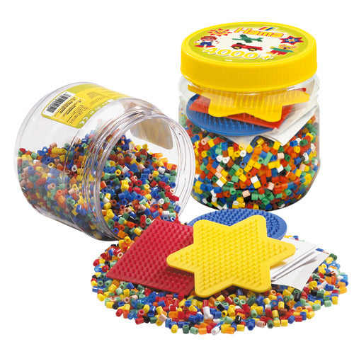 Hama Iron-on Beads in a Barrel - 4000 Pieces + 3 Base Plates