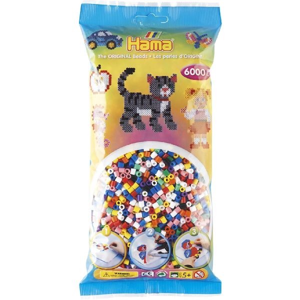 Hama Iron-on Beads Set - 6000 Pieces in Various Colors for Kids Aged 5 and Up