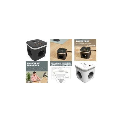 Fellowes Power Cube 3xSteckdose 1xUSB-A 2xUSB-C Schalter wei (100137168) afbeelding 1