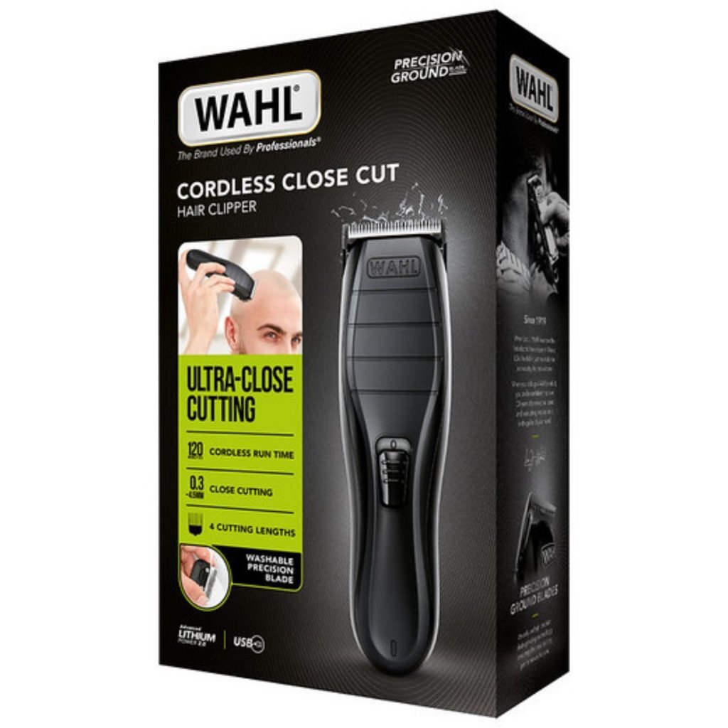 Wahl Cordless Close Cut Hair Clipper Black - 3 Attachment Combs, 120 Min Runtime