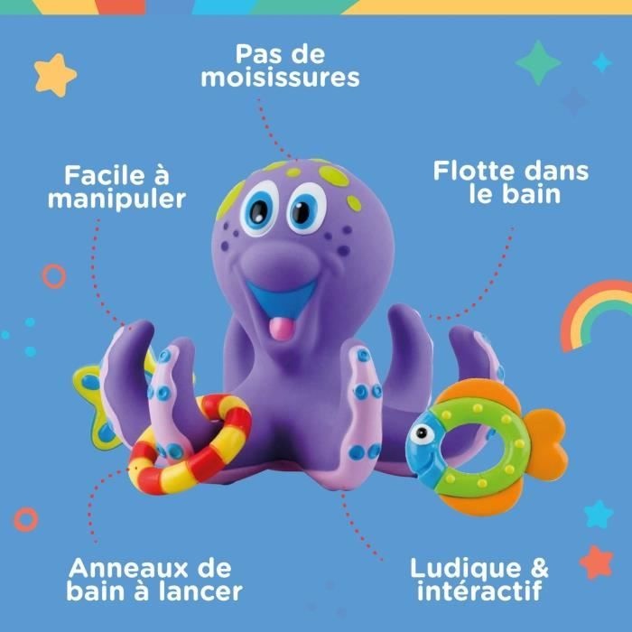 Jouet de bain - NUBY - Pieuvre intéractive flottante - Anneaux de bain - Violet afbeelding 2