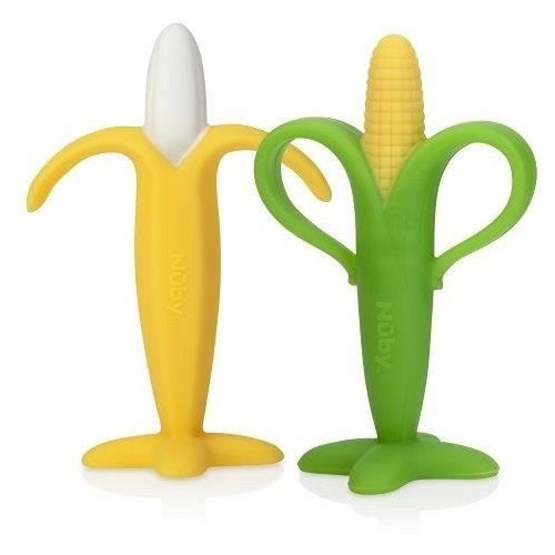 Lots de 2 anneaux de dentition - NUBY - Banane et Mais - Silicone - Des 3 mois afbeelding 1