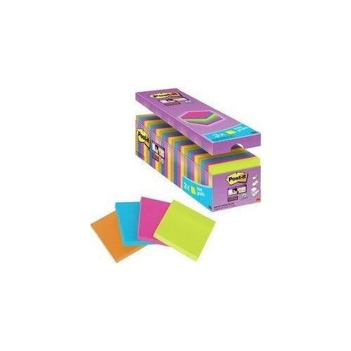 3M Post-it Super Sticky Notes Haftnotizen, 76 x 76 mm Vorteilspack, 90 Blatt/Block, Blöcke im Karton, 4-farbig - 1 Stück (654SE24P) afbeelding 1