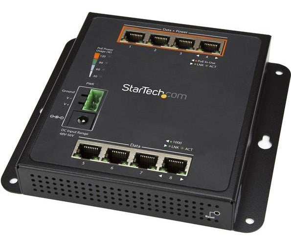 StarTech.com 8-Port (4 PoE+) Gigabit Ethernet Switch - Managed - Wall Mount with Front Access - Switch - verwaltet - 4 x 10/100/1000 + 4 x 10/100/1000 (PoE+) - wandmontierbar - PoE+ (120 W) - Gleichstrom afbeelding 1