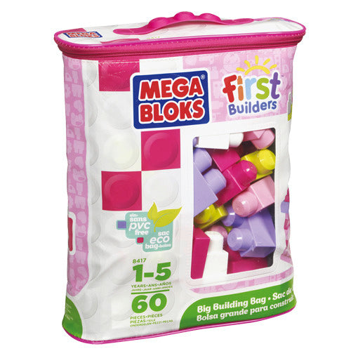 Mega Bloks First Builders Block Bag 60 Pieces Pink - Building Blocks for 1-5 Years