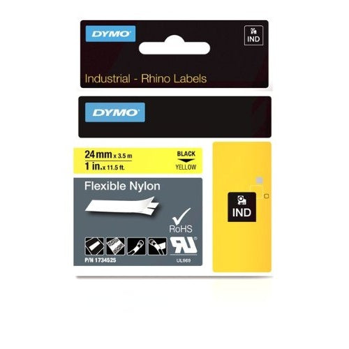 DYMO RhinoPRO Flexible Nylon - Flexibles Nylonband - Schwarz auf Gelb - Rolle (2,4 cm x 3,5 m) - 1 Rolle(n) (S0773850) afbeelding 4