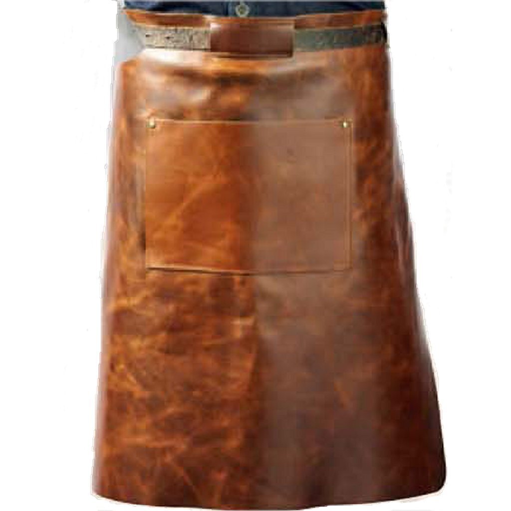 Vitello Leather Barbecue Apron with Pocket 60 cm Black