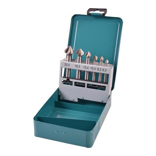 Makita - Bohrersatz - Kegelsenker - 6 Stücke - 6,3 mm, 12,4 mm, 16,5 mm, 8,3 mm, 10,4 mm, 20,5 mm - M5, M6, M8, M10, M4, M3 - 5 mm, 6 mm, 8 mm, 10 mm - zylindrisch - Länge: 50 mm, 60 mm, 56 mm, 45 mm, 63 mm - für Makita DHP453RFEW, DLX2497J afbeelding 1