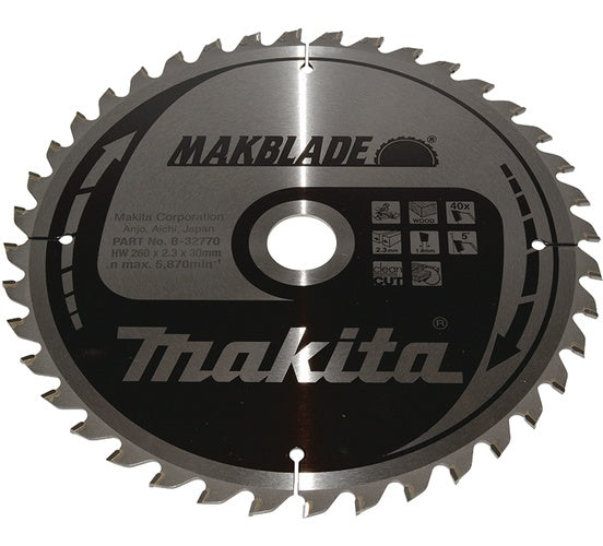Makita MAKBLADE - Kreissägeblatt - für Holz - 260 mm - 40 Zähne - für Makita LS1018L, LS1018LN (B-32770) afbeelding 1