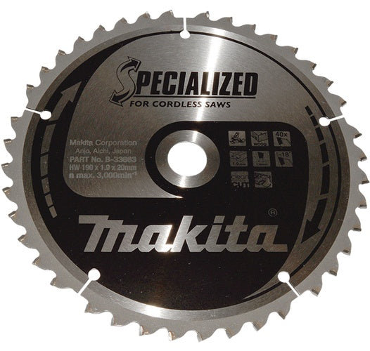 Makita Specialized - Kreissägeblatt - für Holz - 190 mm - 40 Zähne (B-33663) afbeelding 1