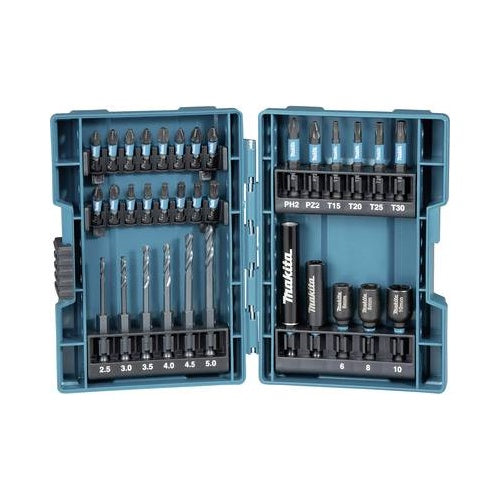 Makita Impact Black - Schraubendreher- und Bohreinsatzset - 33 Stücke - 5 mm, 4 mm, 3 mm, 2,5 mm, 3,5 mm, 4,5 mm - torx, phillips, pozidriv - T15, T20, T25, T30, PH1, PH2, PH3 - Länge: 50 mm, 25 mm (B-66896) afbeelding 1