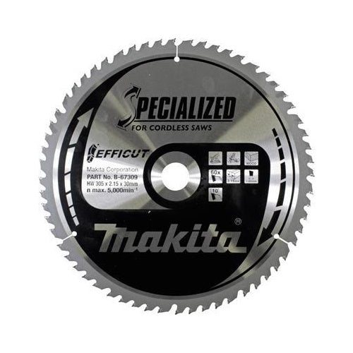 Makita Specialized EFFICUT - Kreissägeblatt - für Holz, Metall - 305 mm - 60 Zähne - für Makita DLS211ZU, LS003GZ01, LS1219L (B-67309) afbeelding 1