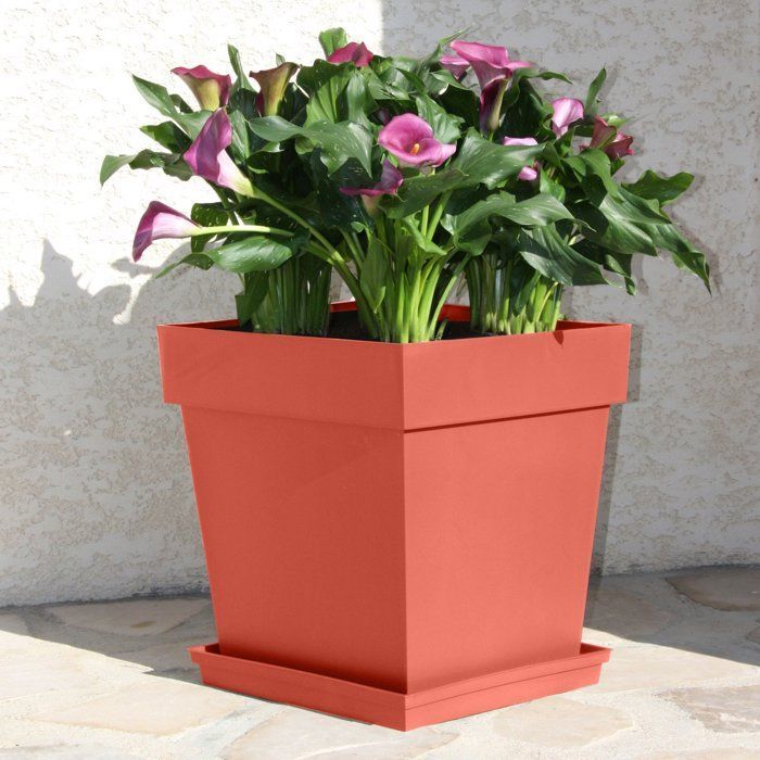 EDA Square Flower Pot 40 cm - Tuscany - 38 L - Water Retention Zone - Terracotta Orange H.39