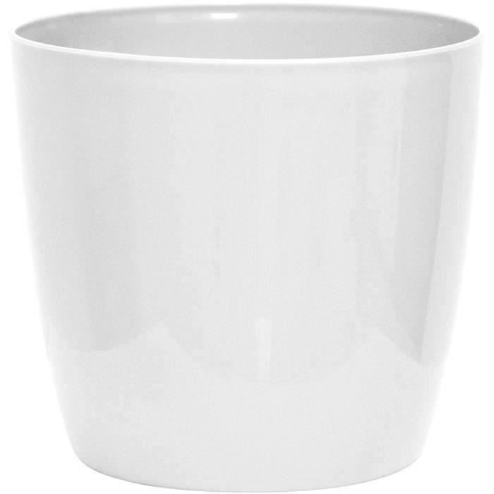 GARDEN ID Glossy Plant Pot - Shiny White - 35 x 32 cm - Ceramic Look - Waterproof - With Wheels
