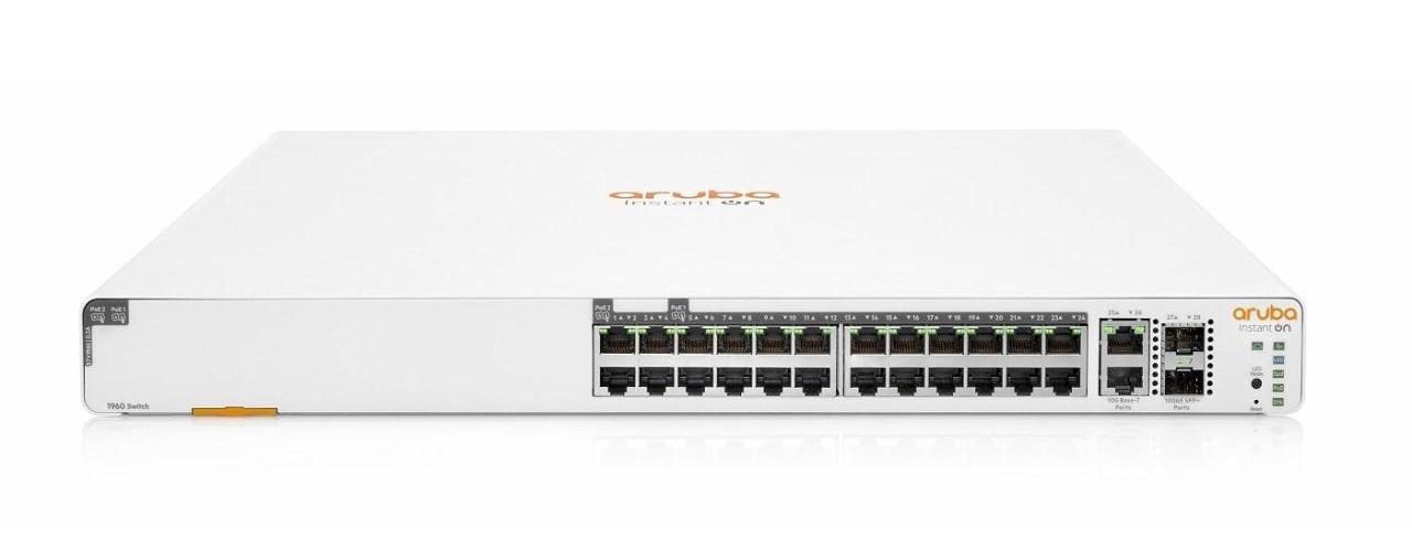 HPE Networking Instant On 1960 24G 20p Class4 4p Class6 PoE 2XGT 2SFP+ 370W Switch - Switch - L3 Lite - managed - 24 x 10/100/1000 + 2 x 10 Gigabit SFP+ + 2 x 100/1000/10GBase-T - an Rack montierbar - PoE (370 W) (JL807A) afbeelding 1
