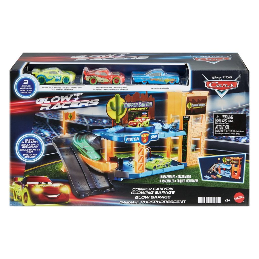 Disney Cars Garage Glow Racers + 3 Cars