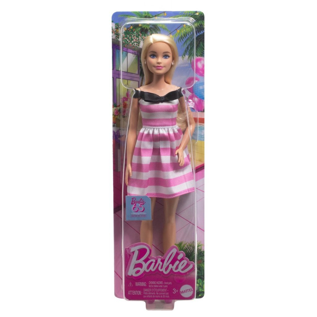 Barbie → 65th Anniversary Doll → Pink and White Striped Dress → Ages 3+