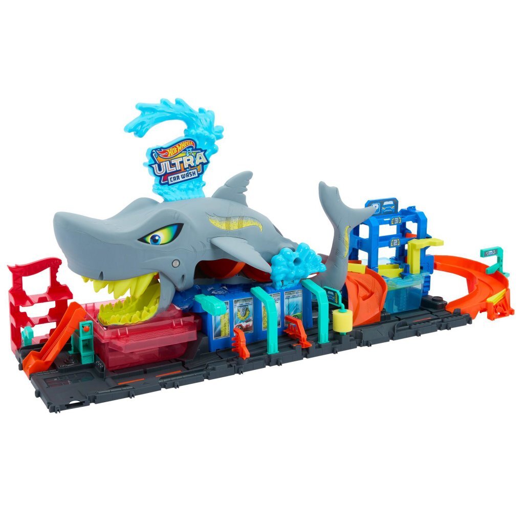 Hot Wheels City Ultra Shark Car Wash Playset with Color Change Vehicle