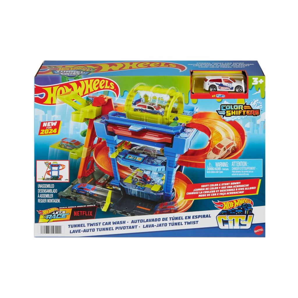 Hot Wheels City Tunnel Twist Car Wash - Color-Changing Action, Suitable for Ages 3+
