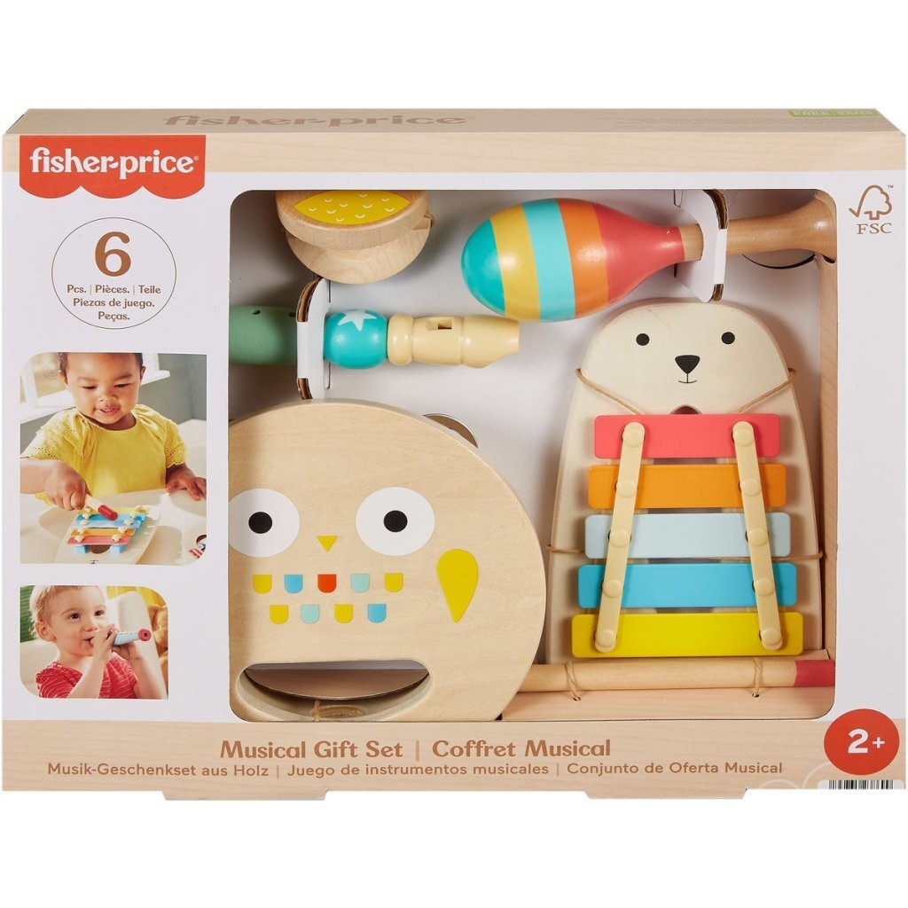 Fisher Price Wooden Music Set with Maraca, Xylophone, and Tambourine