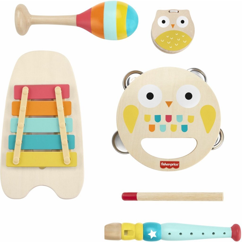 Fisher Price Wooden Music Set with Maraca, Xylophone, and Tambourine