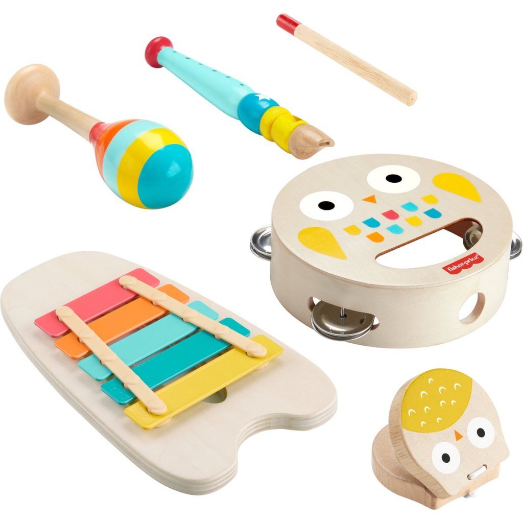 Fisher Price Wooden Music Set with Maraca, Xylophone, and Tambourine