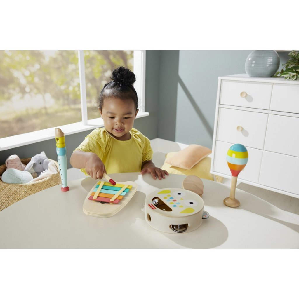 Fisher Price Wooden Music Set with Maraca, Xylophone, and Tambourine