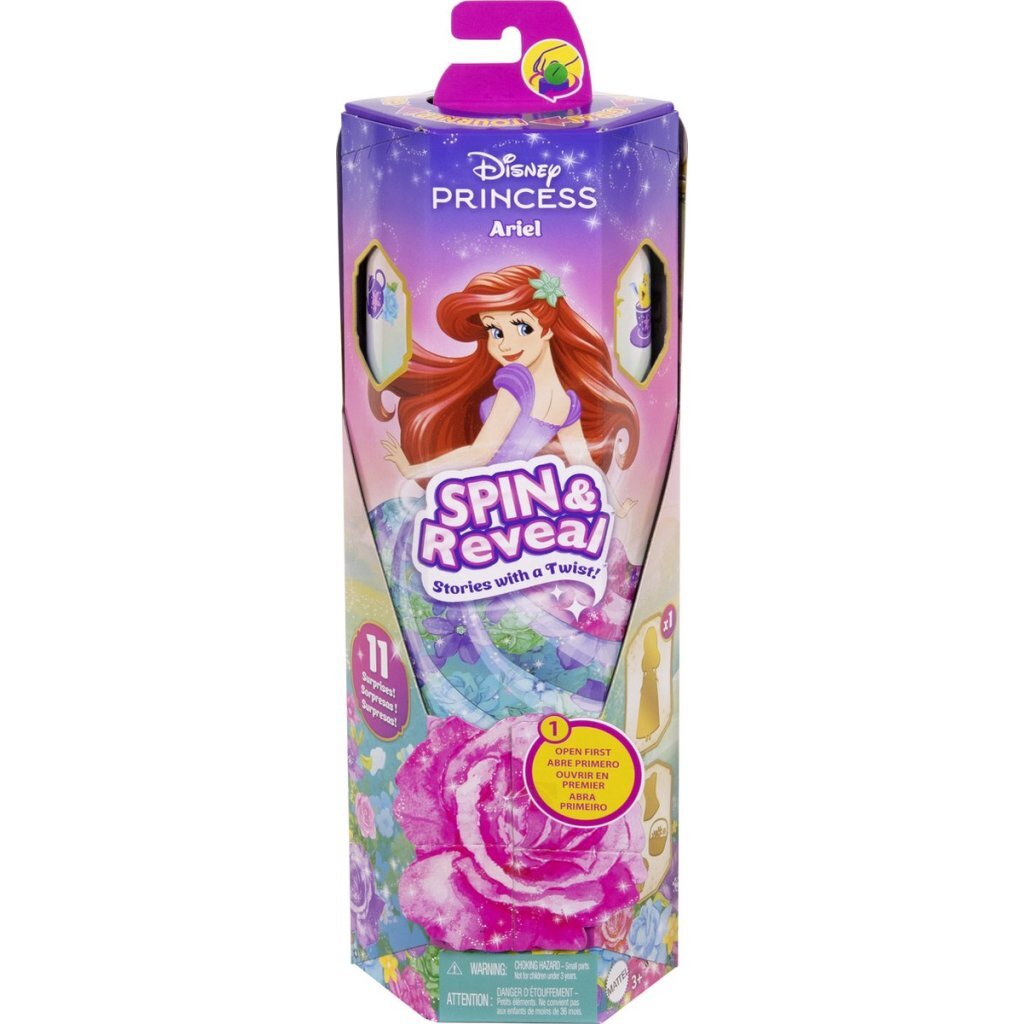 Disney Princess Spin and Reveal Ariel - Play Scene with Accessories and Stickers - Fashion Doll