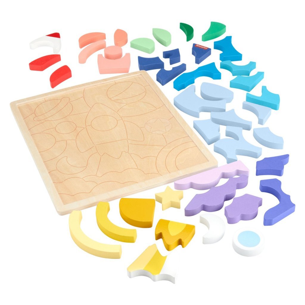 Fisher Price Wooden Shapes Puzzle 42 Pieces for Ages 3+