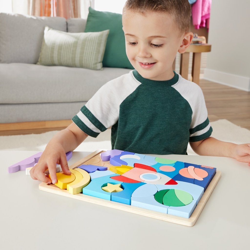 Fisher Price Wooden Shapes Puzzle 42 Pieces for Ages 3+