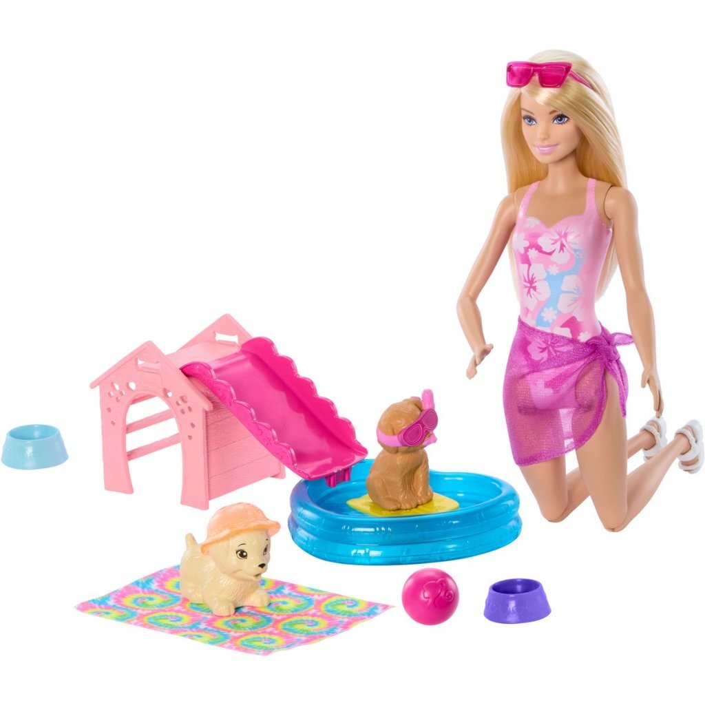 Barbie Family Puppy Pool Party Playset with Doll and Accessories