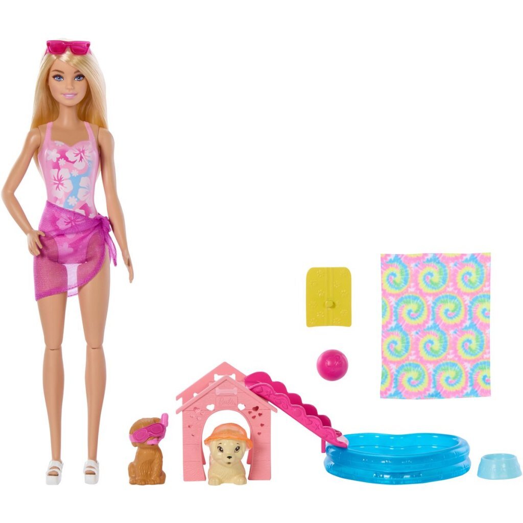 Barbie Family Puppy Pool Party Playset with Doll and Accessories