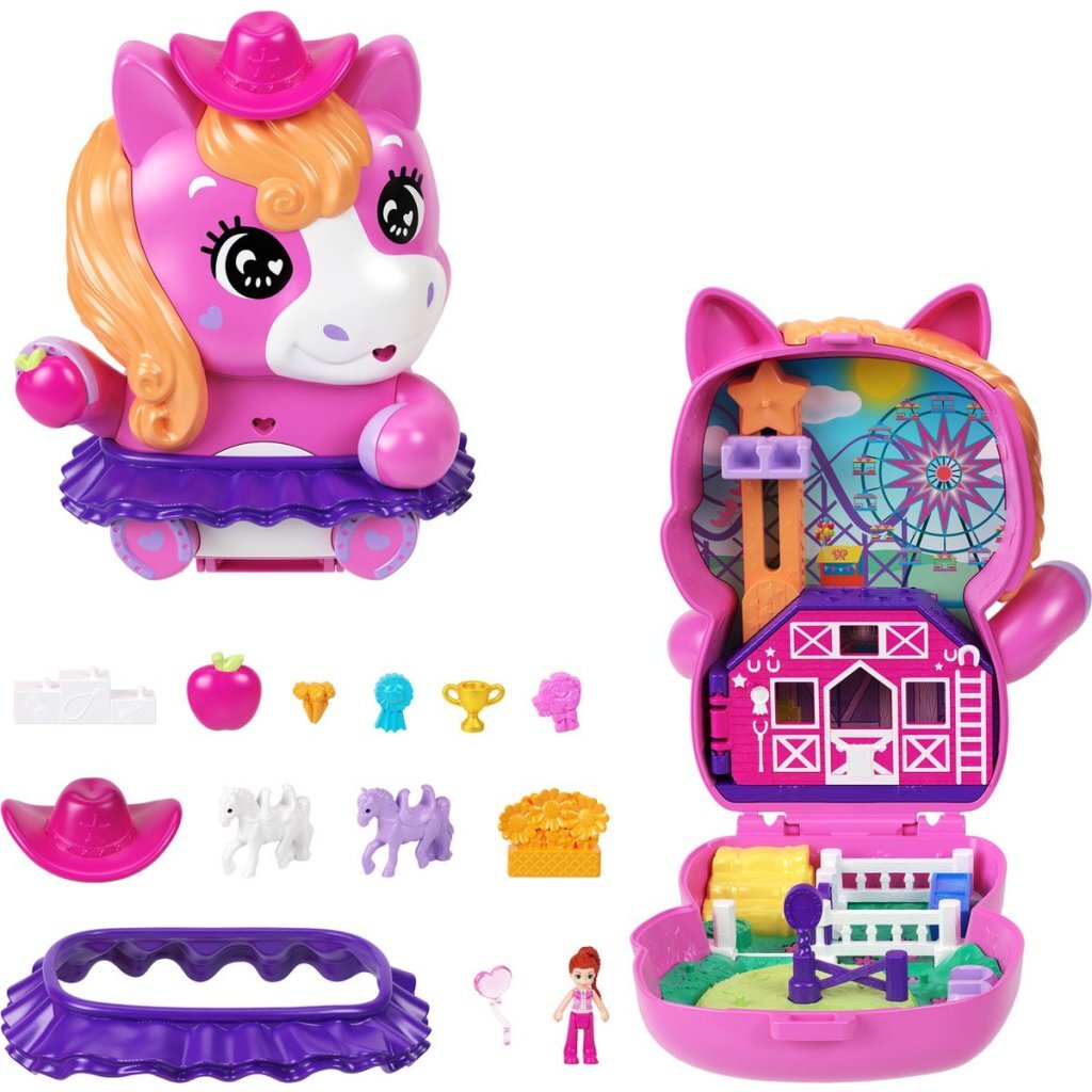 Polly Pocket Pony Rodeo Compact Playset with Accessories for Kids 4+
