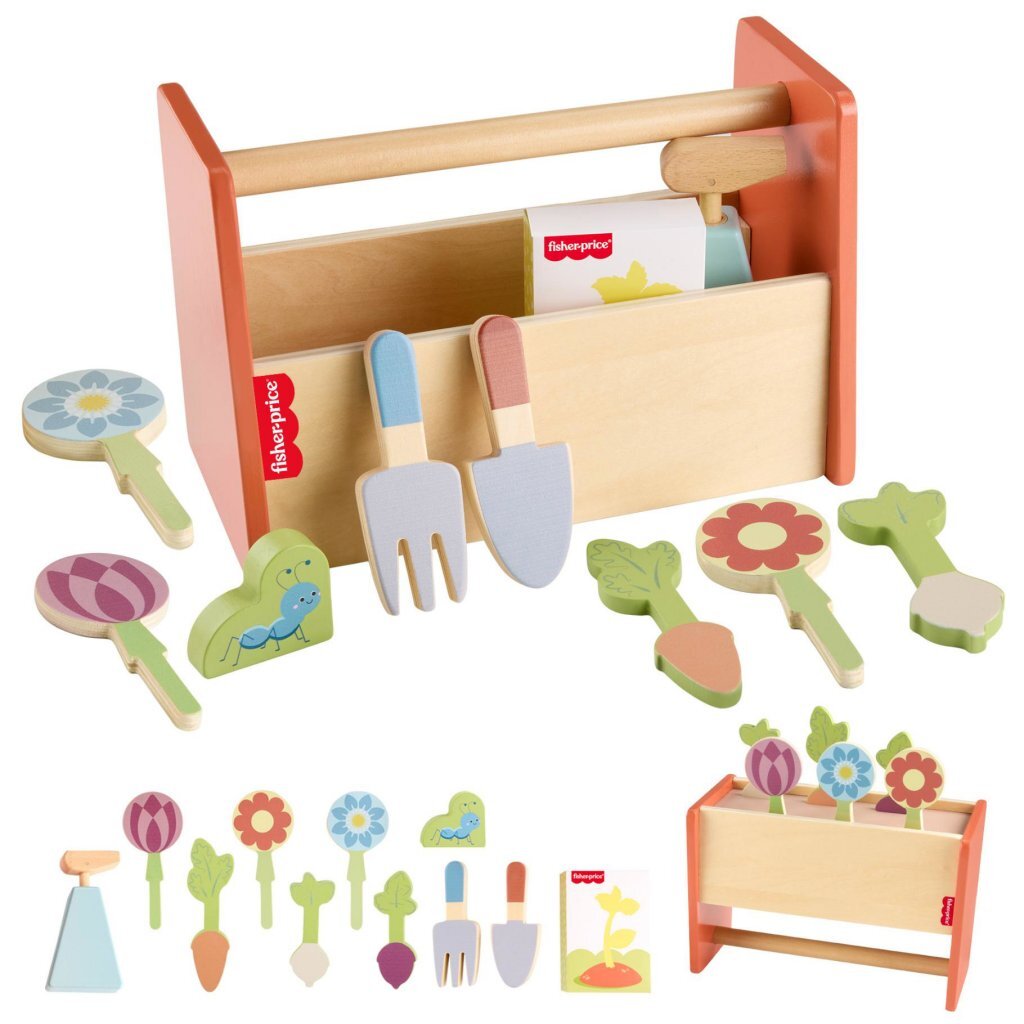 Fisher Price Wooden Garden Tools 12-Piece Set for Kids