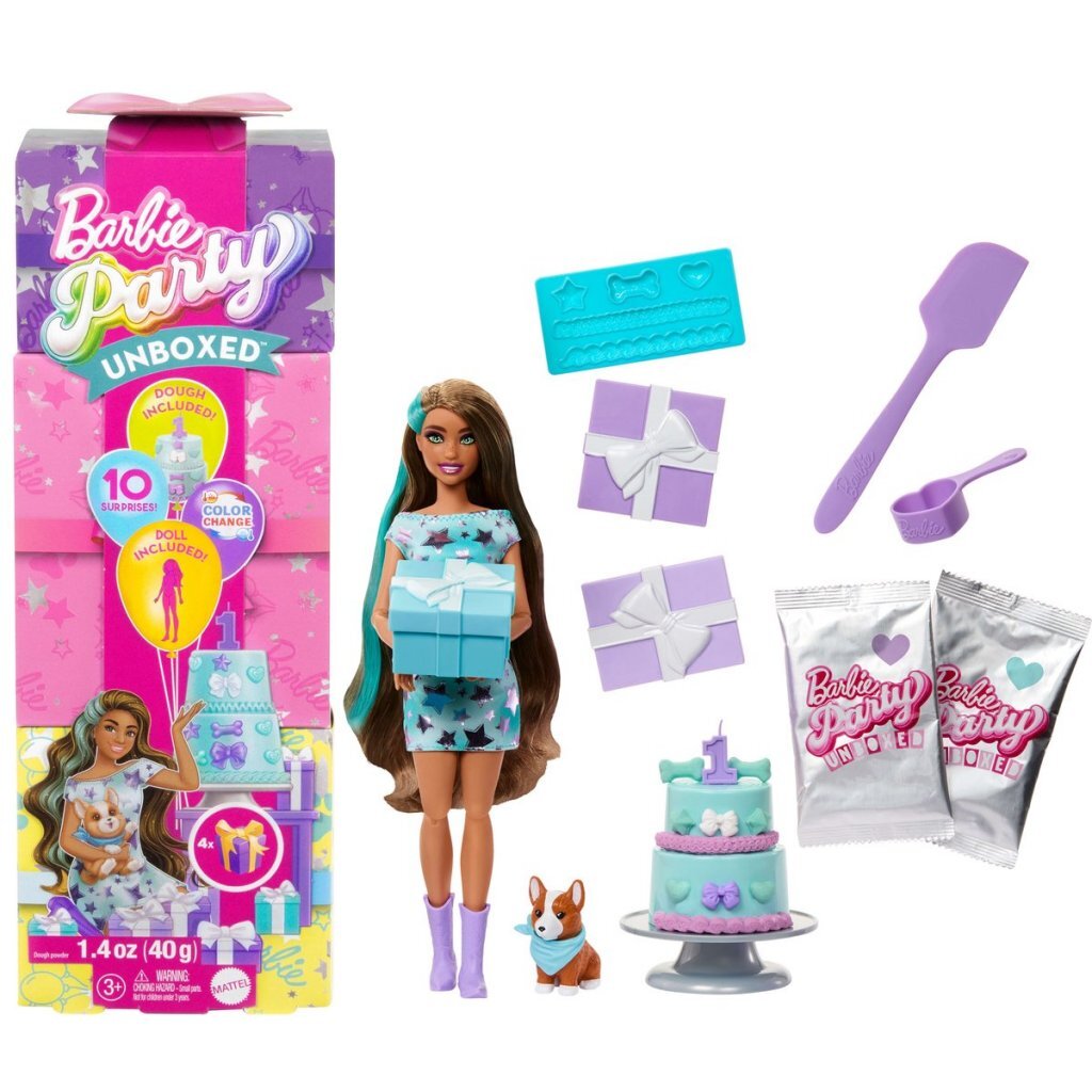 Barbie → Party Unboxed Doll → Blue Dress → Ages 3+
