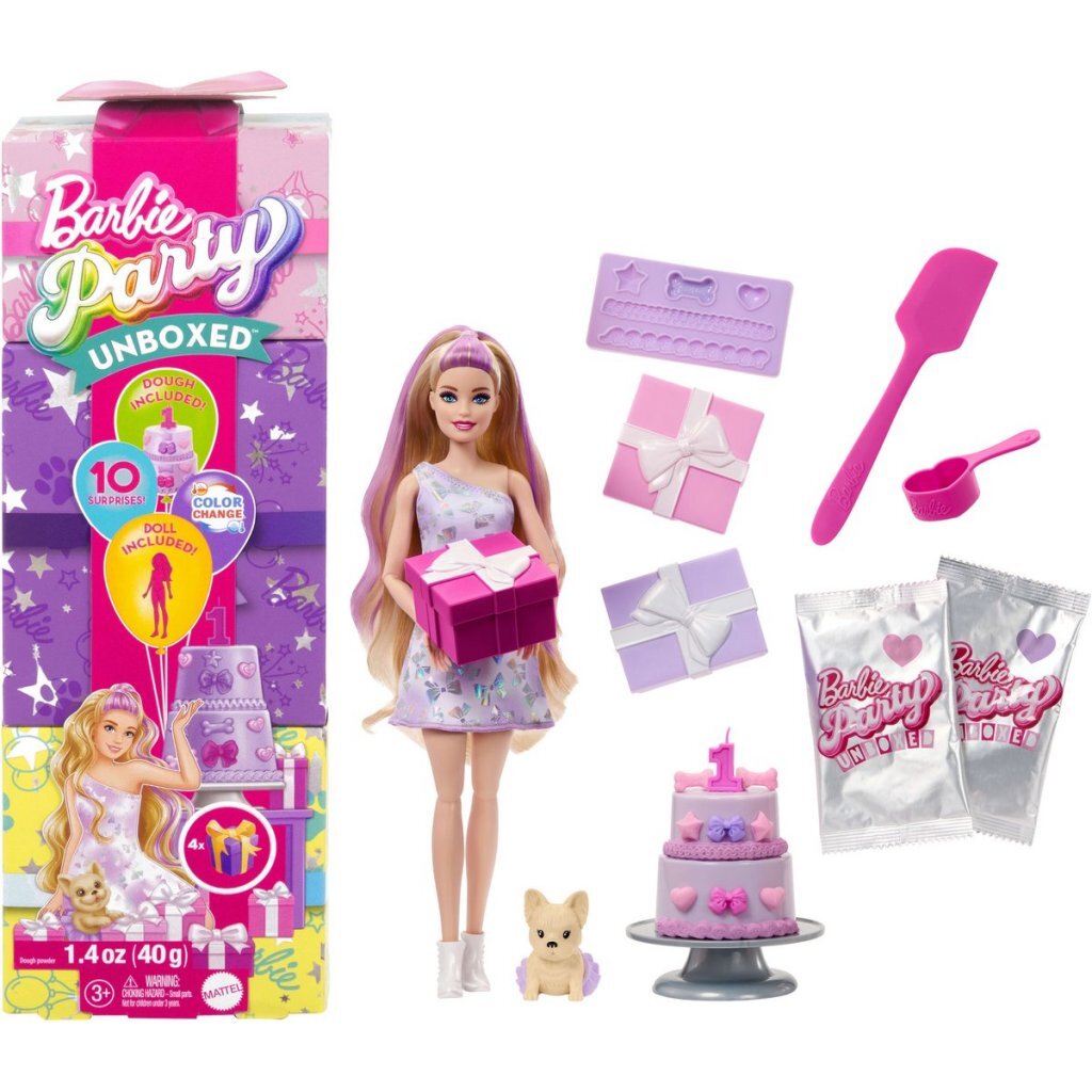 Barbie → Party Unboxed Doll → Purple Highlights → Ages 3+