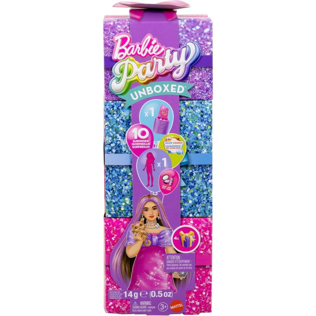 Barbie Reveal Party Unbox Glam Pink Curvy Doll with Surprises for Kids Aged 3 and Up