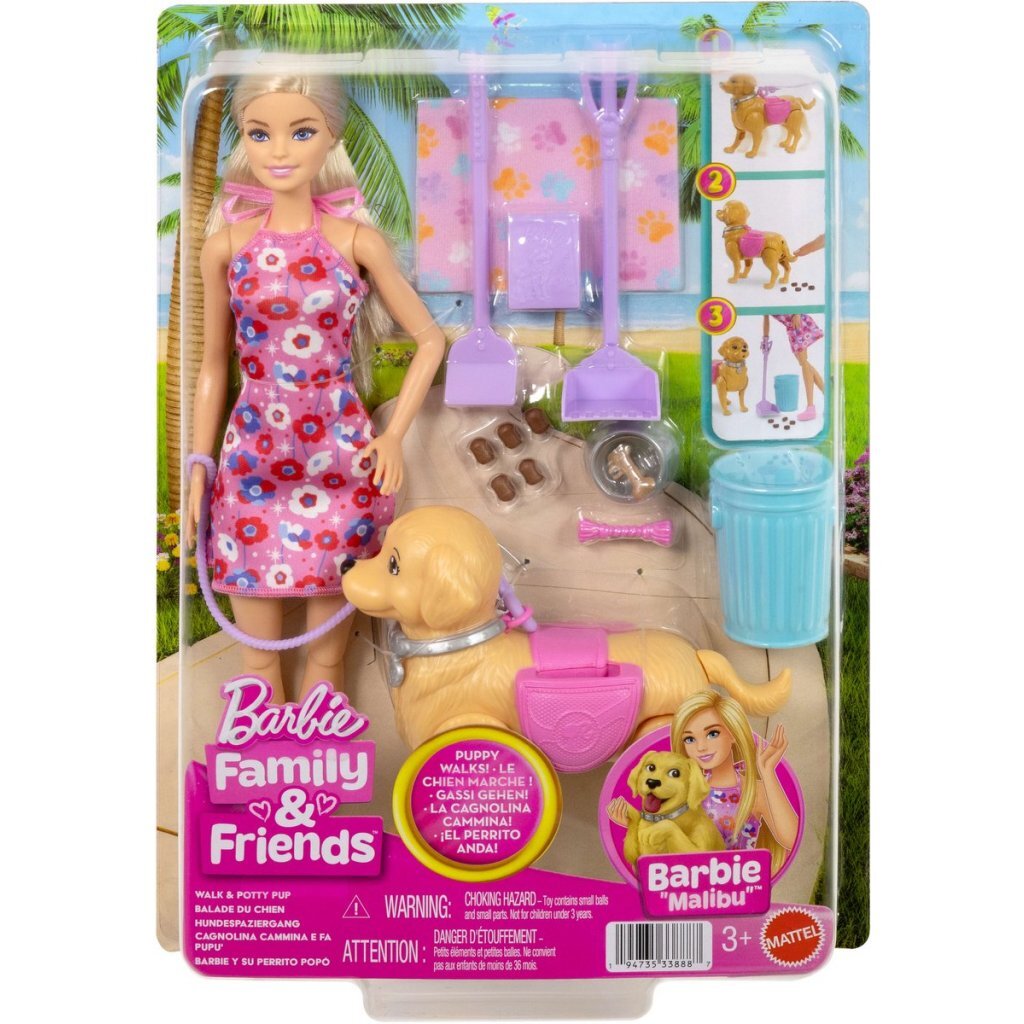 Barbie Family & Friends Walk & Potty Playset with Doll and Accessories