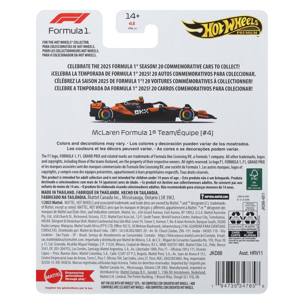 Hot Wheels Premium F1 Racecar McLaren Lando Norris