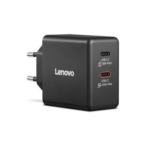 LENOVO Dual USB-C 65W GaN Charger Black EU (40AW065BEU) afbeelding 1