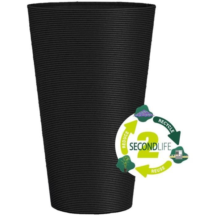 GARDEN ID Tall Flower Pot - Green Care Sense Black-Anthracite - 55 cm - 100% Recycled - UV and Frost Resistant