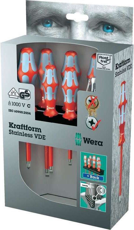 Wera 3160 i/7 Rack VDE Screwdriver Set, 7-Piece, Slotted/Phillips (05022728001)