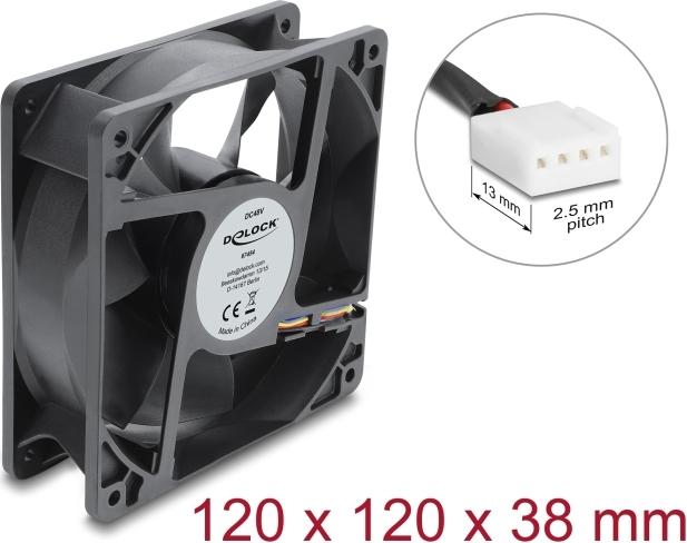 Delock Axiallüfter 48 V DC, 120 x 120 x 38 mm, 4 Pin PWM Fan Connector, black