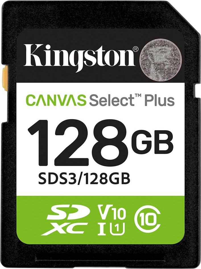 Kingston Technology 128GB SDXC Canvas Select Plus Gen3, 150MB/s, C10 UHS-I U1 V10, SDS3/128GB