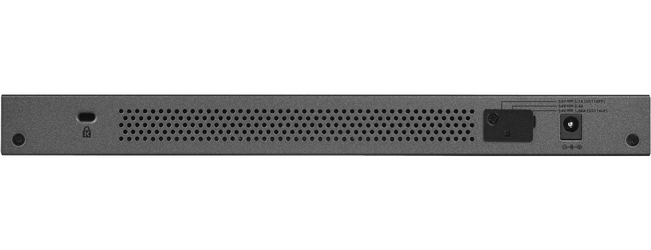 NETGEAR GS116PP - Switch - unmanaged - 16 x 10/100/1000 (PoE+) - Desktop, an Rack montierbar, wandmontierbar - PoE+ (183 W) - Gleichstrom (GS116PP-100EUS) afbeelding 1