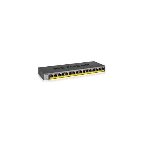 NETGEAR GS116LP - Switch - 16 x 10/100/1000 (PoE+) - Desktop, an Rack montierbar, wandmontierbar - PoE+ (76 W) - Gleichstrom (GS116LP-100EUS) afbeelding 1