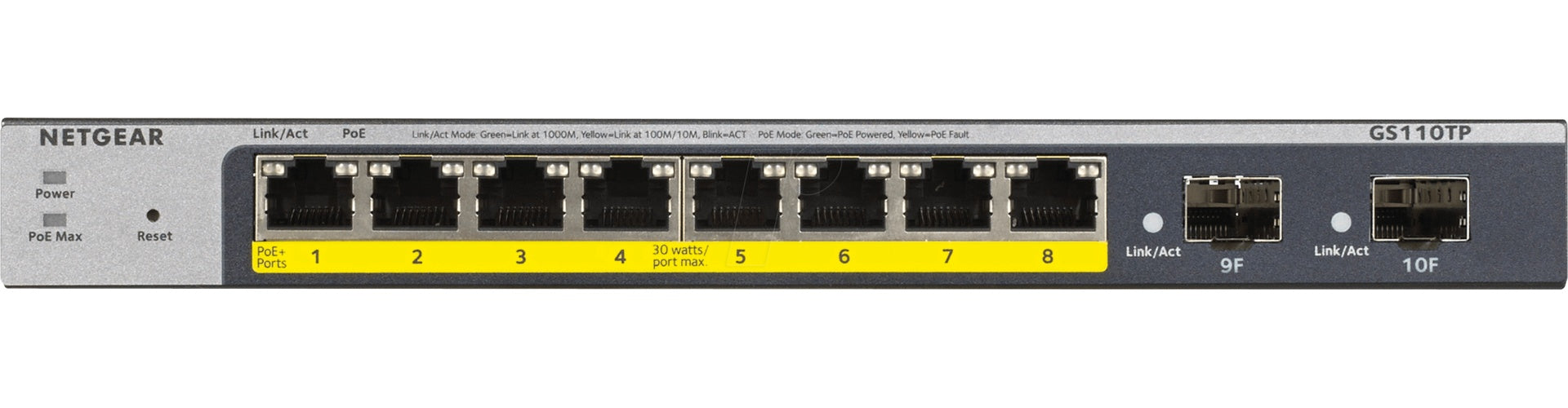 Netgear GS110TP Managed L2/L3/L4 Gigabit Ethernet (10/100/1000) Grau Power over Ethernet (PoE) (GS110TP-300EUS) afbeelding 1