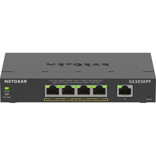 NETGEAR Plus GS305EPP - Switch - Smart - 5 x 10/100/1000 (4 PoE+) - Desktop, wandmontierbar - PoE+ (120 W) (GS305EPP-100PES) afbeelding 1